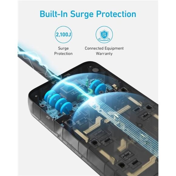 Surge Protector Power Strip (2100J), Anker 12 Outlets with 1 USB C and 2 USB - Picture 4 of 7